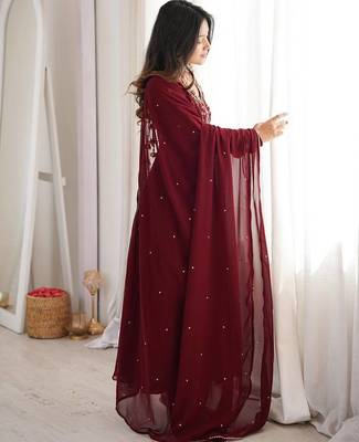 Maroon georgette   party wear embroidery anarkali   suit set 3