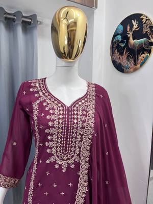 Wine color faux georgette embroidery work party wear salwar suit 3