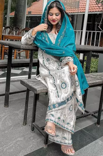 White color chinnon silk party wear trending plazo set
