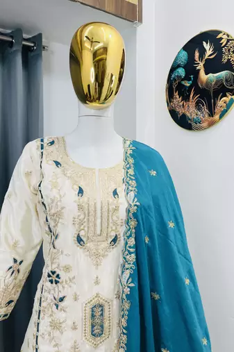 White color chinnon silk party wear trending plazo set