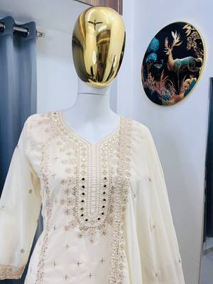White color faux georgette embroidery work party wear salwar suit 3
