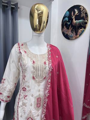 White color chinnon silk party wear trending plazo set 3