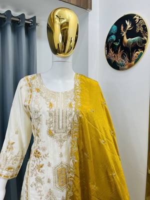 White color chinnon silk party wear trending plazo set 3