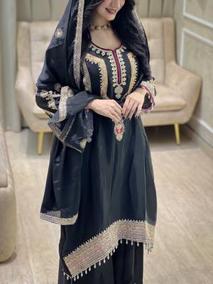 Black color chinnon silk party wear trending plazo set 2
