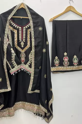 Black color chinnon silk party wear trending plazo set