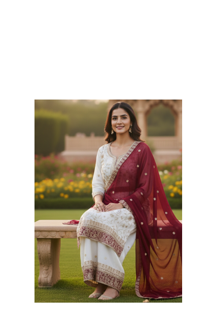 White color faux georgette embroidery work long party wear plazo suit 2