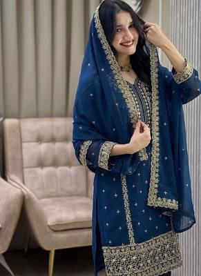 Blue color faux georgette embroidery work party wear salwar suit 2