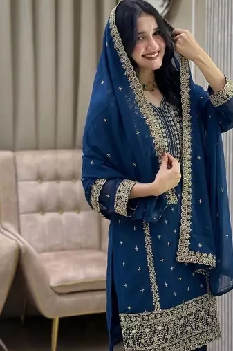 Blue color faux georgette embroidery work party wear salwar suit