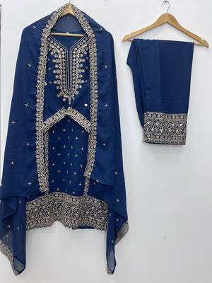 Blue color faux georgette embroidery work party wear salwar suit 3