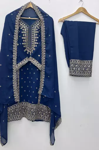 Blue color faux georgette embroidery work party wear salwar suit