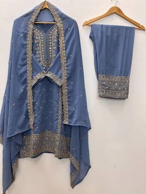 Lavender color faux georgette embroidery work party wear salwar suit 2