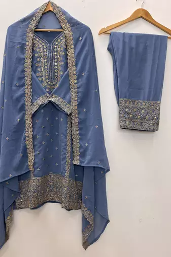 Lavender color faux georgette embroidery work party wear salwar suit