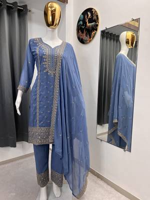 Lavender color faux georgette embroidery work party wear salwar suit 3