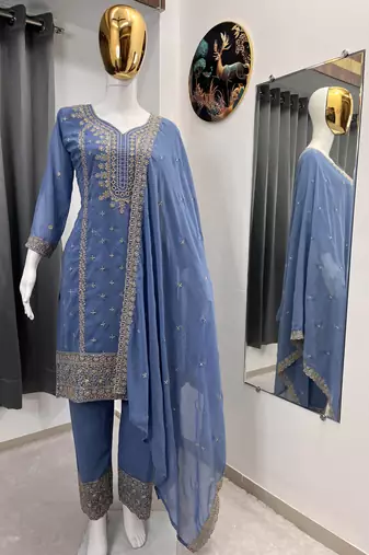 Lavender color faux georgette embroidery work party wear salwar suit