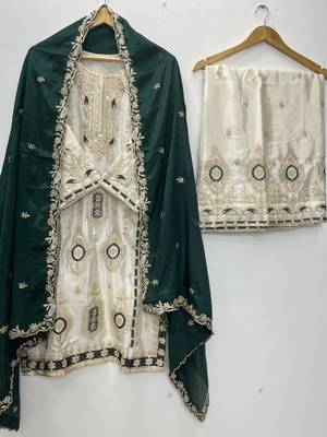 Green color chinnon silk party wear trending plazo set 2