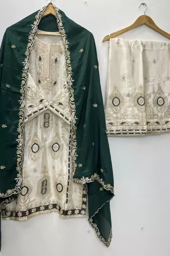 Green color chinnon silk party wear trending plazo set