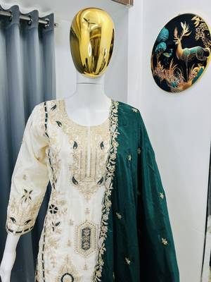 Green color chinnon silk party wear trending plazo set 3