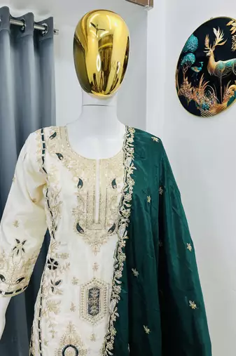Green color chinnon silk party wear trending plazo set