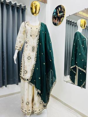 Green color chinnon silk party wear trending plazo set 4