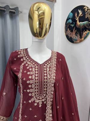 Maroon color faux georgette embroidery work party wear salwar suit 3