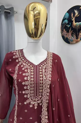 Maroon color faux georgette embroidery work party wear salwar suit