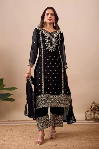 White color faux georgette embroidery work party wear salwar suit