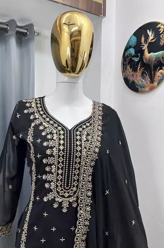 White color faux georgette embroidery work party wear salwar suit