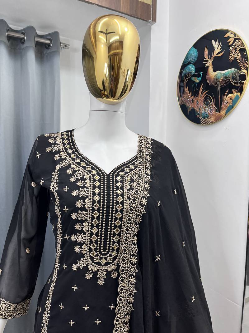 White color faux georgette embroidery work party wear salwar suit
