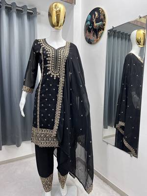 White color faux georgette embroidery work party wear salwar suit 4