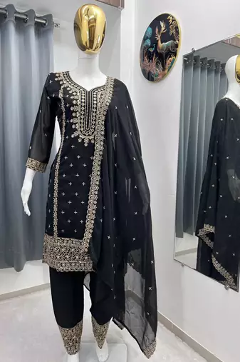 White color faux georgette embroidery work party wear salwar suit