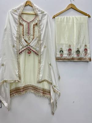 Cream color chinnon silk party wear trending plazo set 3