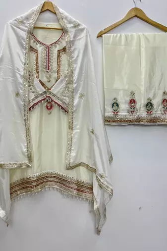 Cream color chinnon silk party wear trending plazo set