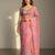 Pink color  flower print and with moti work  organza saree