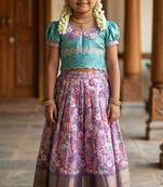 Soft silk zari weaving south style kids lehenga choli