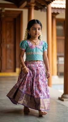 kids soft silk zari weaving lehenga choli set 2