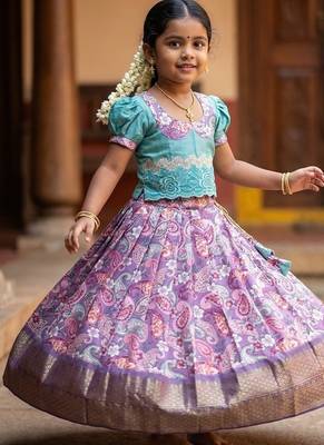 kids soft silk zari weaving lehenga choli set 3