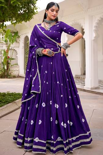 Fantastic Purple Bandhej Printed Chanderi Festive Wear Lehenga Choli