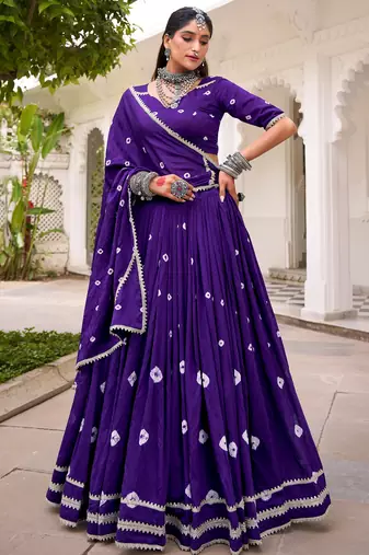 Fantastic Purple Bandhej Printed Chanderi Festive Wear Lehenga Choli