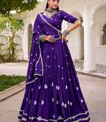 Fantastic Purple Bandhej Printed Chanderi Festive Wear Lehenga Choli