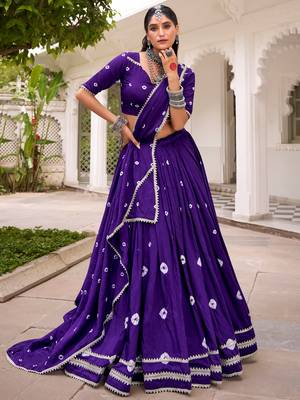 Fantastic Purple Bandhej Printed Chanderi Festive Wear Lehenga Choli 3