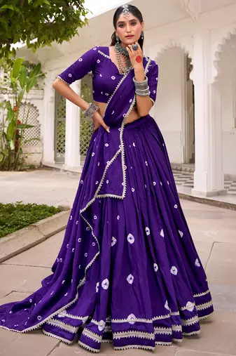 Fantastic Purple Bandhej Printed Chanderi Festive Wear Lehenga Choli
