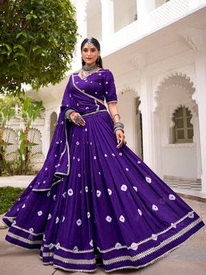 Fantastic Purple Bandhej Printed Chanderi Festive Wear Lehenga Choli 4