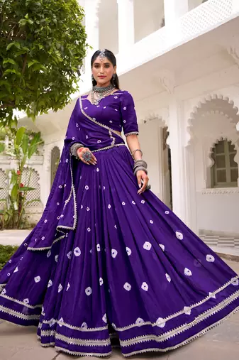 Fantastic Purple Bandhej Printed Chanderi Festive Wear Lehenga Choli