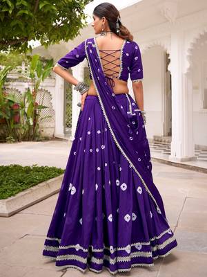 Fantastic Purple Bandhej Printed Chanderi Festive Wear Lehenga Choli 6