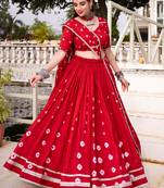 Lovable Red Bandhej Printed Chanderi Wedding Wear Lehenga Choli