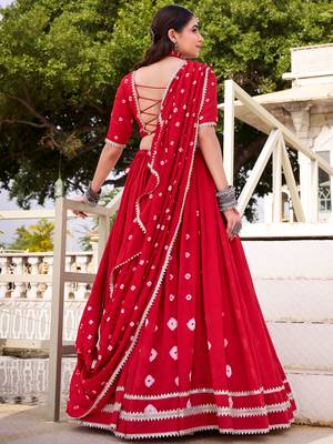 Lovable Red Bandhej Printed Chanderi Wedding Wear Lehenga Choli 5