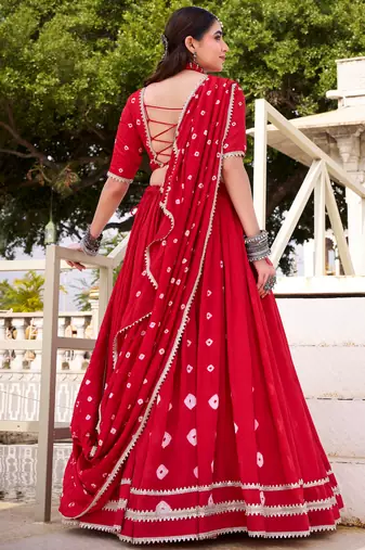 Lovable Red Bandhej Printed Chanderi Wedding Wear Lehenga Choli