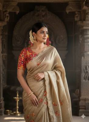 Chiku color handwork  rich pallu butterfly patola butta  art silk saree 2