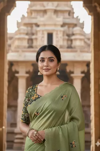 Olive color handwork  rich pallu butterfly patola butta  art silk saree