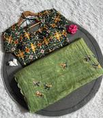 Olive color handwork  rich pallu butterfly patola butta  silk saree